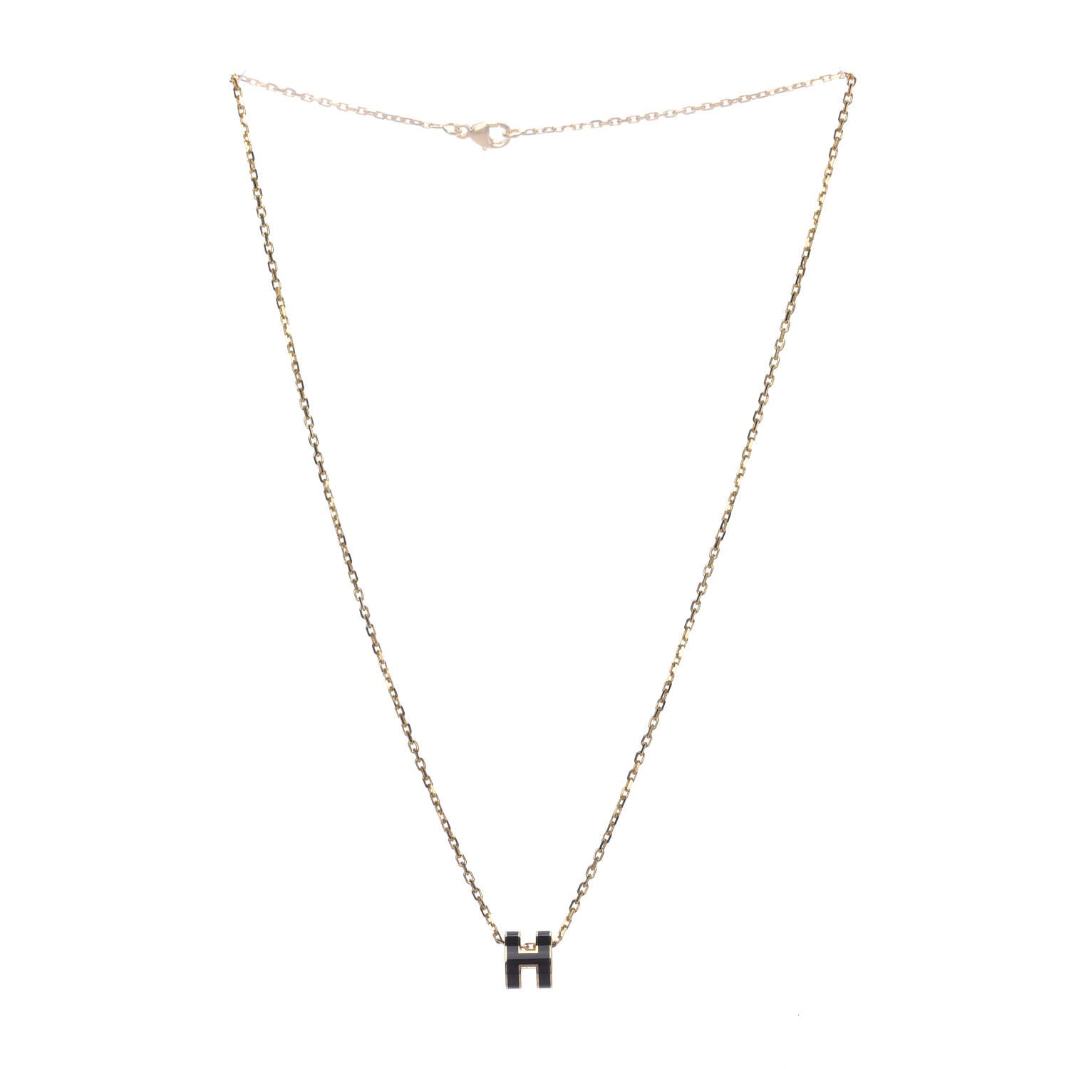 Hermes Lacquered Gold Pop H Pendant Necklace Black 3 of 6