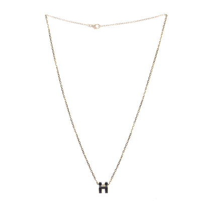 Hermes Lacquered Gold Pop H Pendant Necklace Black 3 of 6