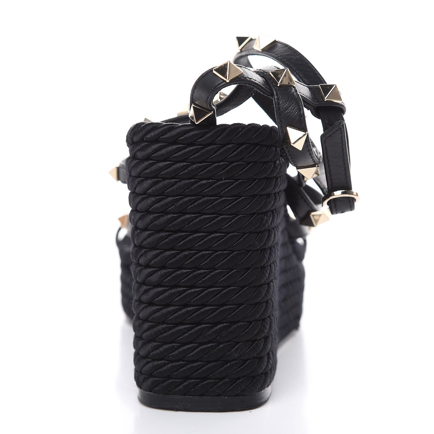 Valentino Garavani Calfskin Rockstud Ankle Strap Torchon Espadrille Caged 25/95mm Wedge Sandals 41 Black 10 of 10