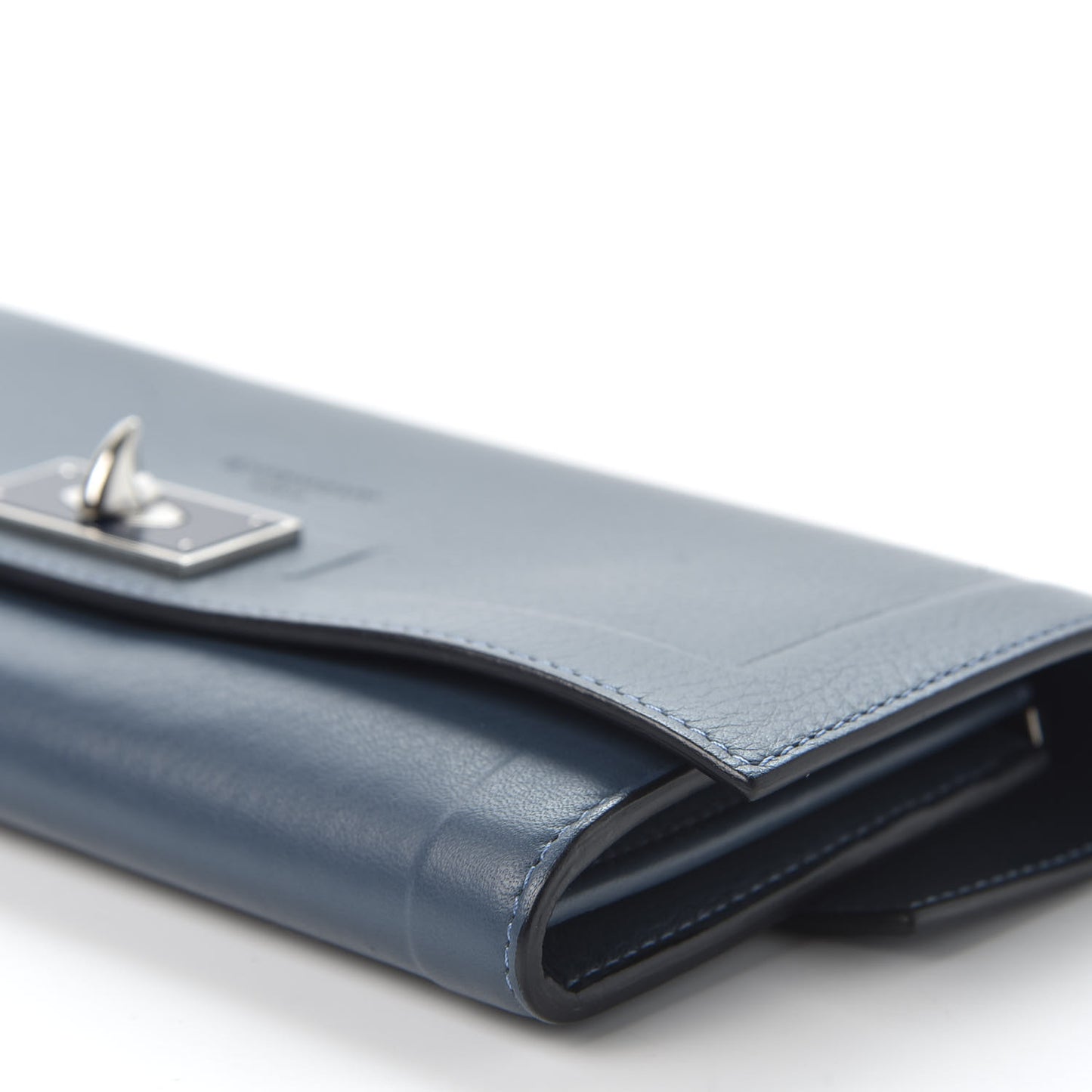 Grained Calfskin Shark Lock Long Flap Wallet Prussian Blue