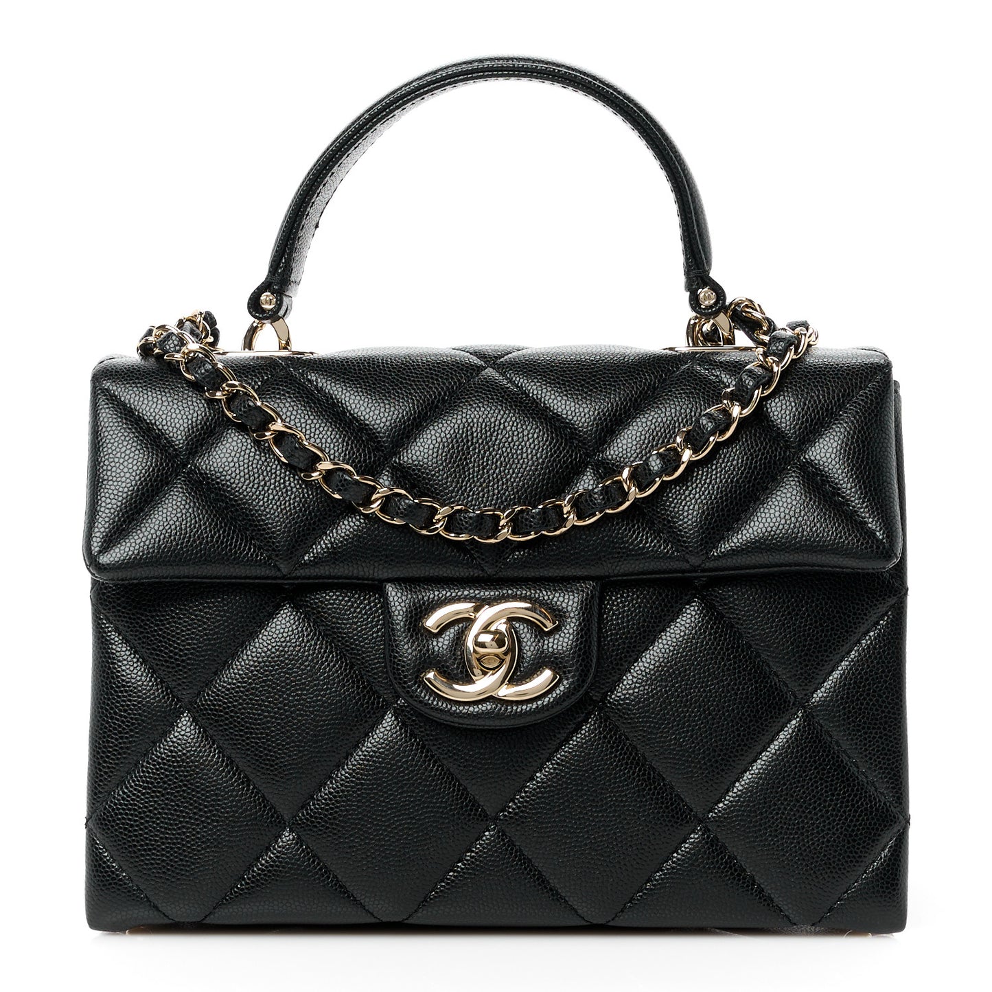 Caviar Quilted Mini Retro Twist Top Handle Flap Black