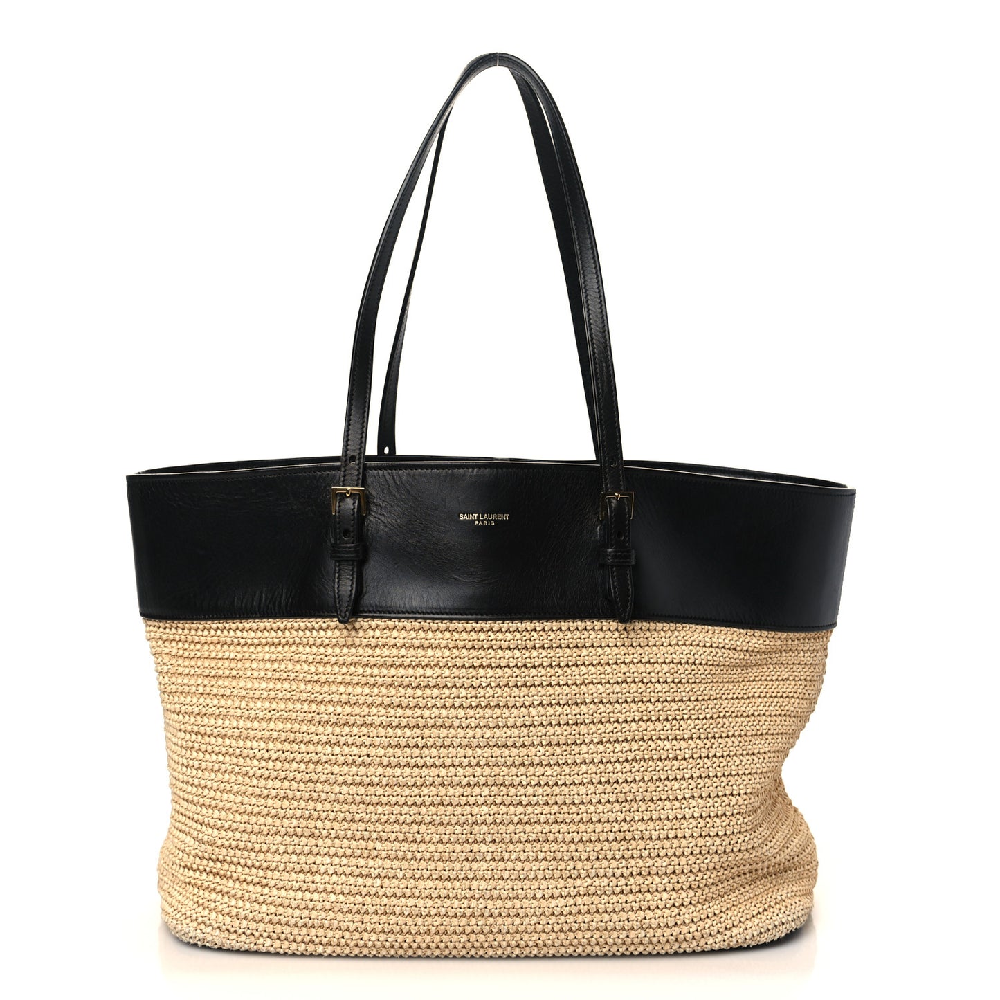 Calfskin Raffia Medium Shopper Tote Naturale Black