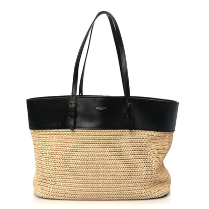 Saint Laurent Calfskin Raffia Medium Shopper Tote Naturale Black 1 of 8