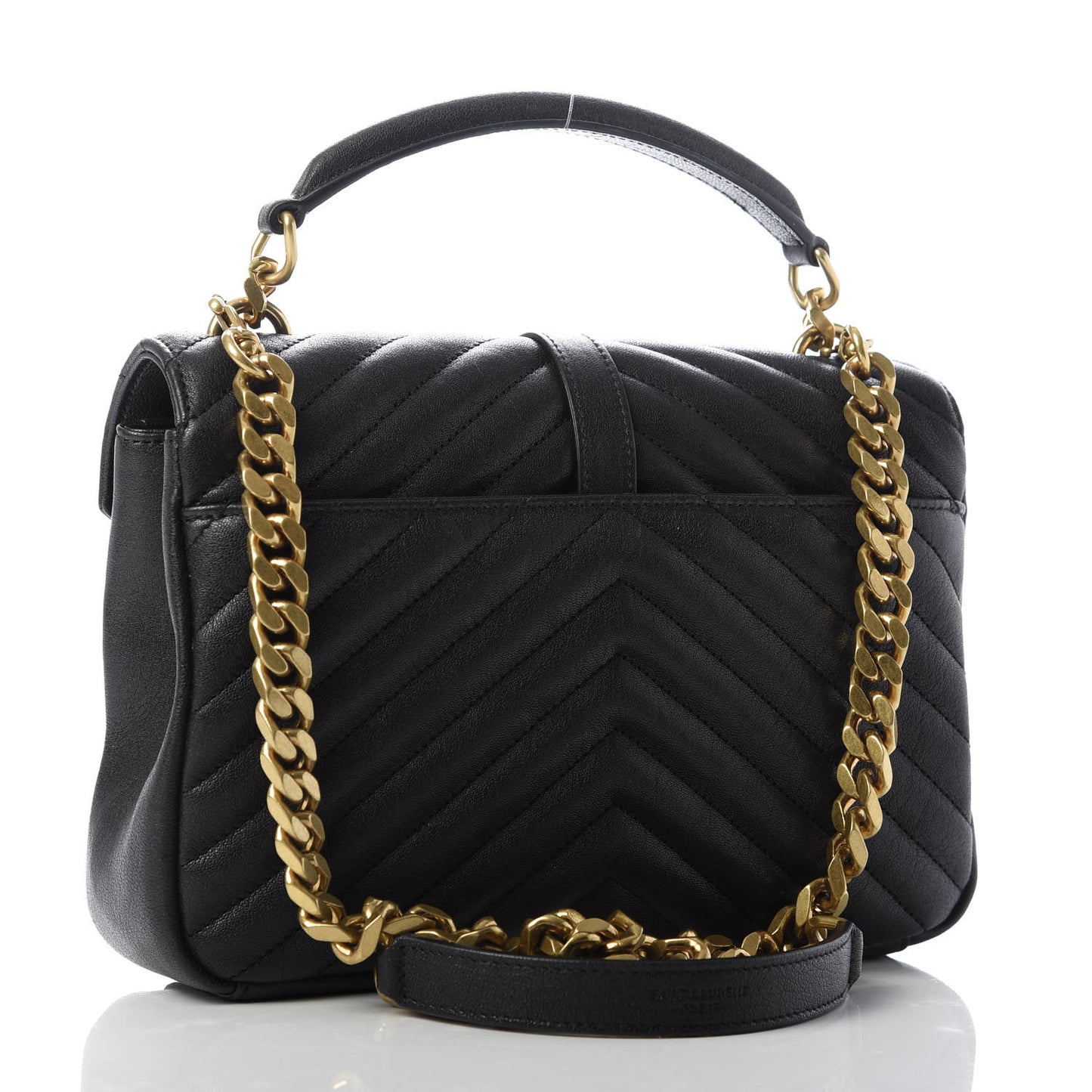 Sheepskin Matelasse Chevron Monogram Medium College Bag Black