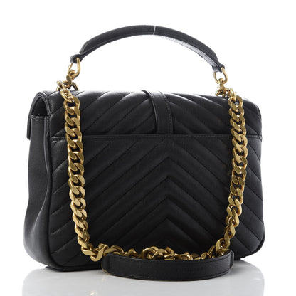 Saint Laurent Sheepskin Matelasse Chevron Monogram Medium College Bag Black 3 of 9