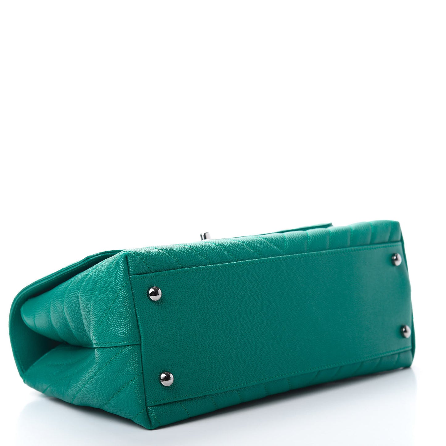 Caviar Chevron Quilted Small Coco Handle Flap Green