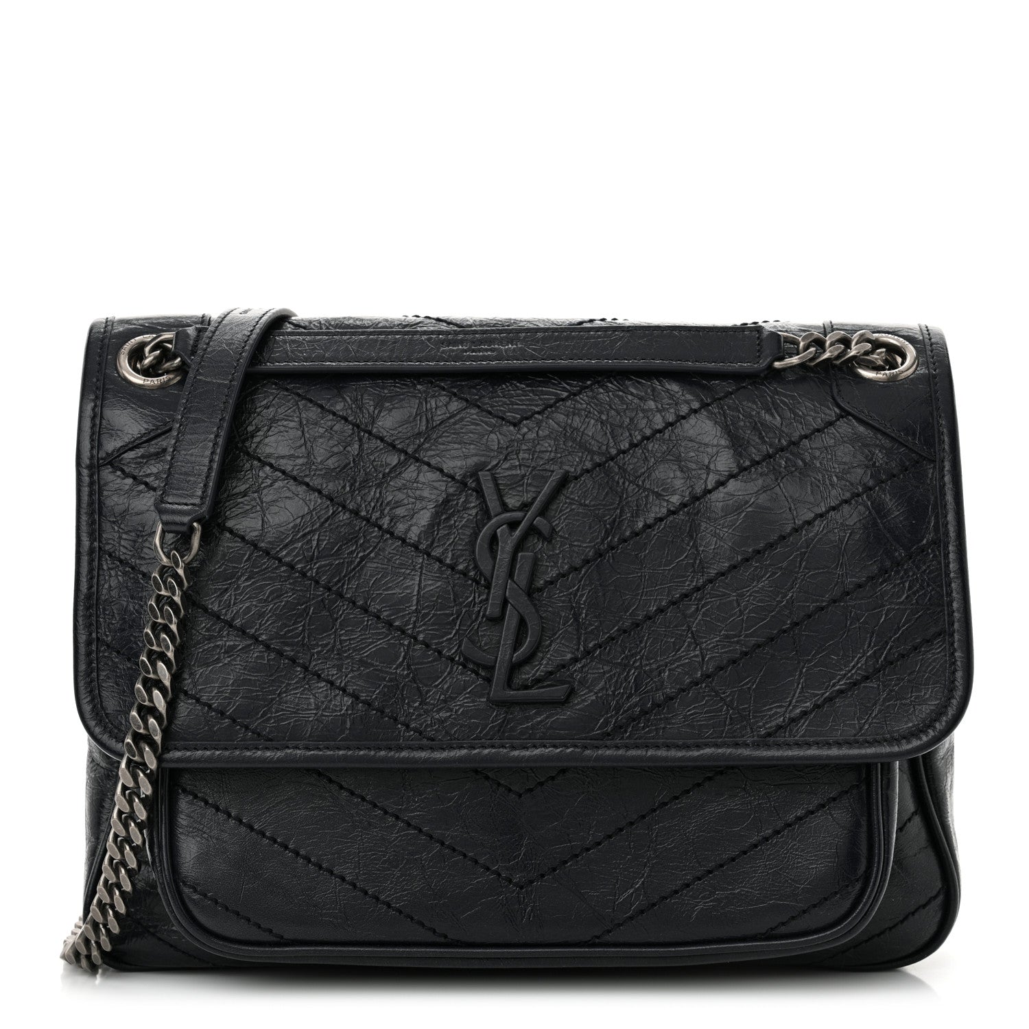 Saint Laurent Crinkled Calfskin Matelasse Monogram Medium Niki Chain Satchel Deep Marine 1 of 10