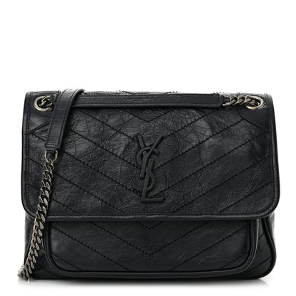 Saint Laurent Crinkled Calfskin Matelasse Monogram Medium Niki Chain Satchel Deep Marine 1 of 10