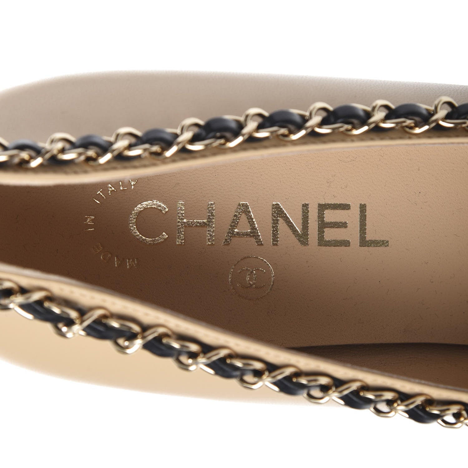 Chanel Lambskin Grosgrain Chain Cap Toe Pumps 41 Beige Black 6 of 6