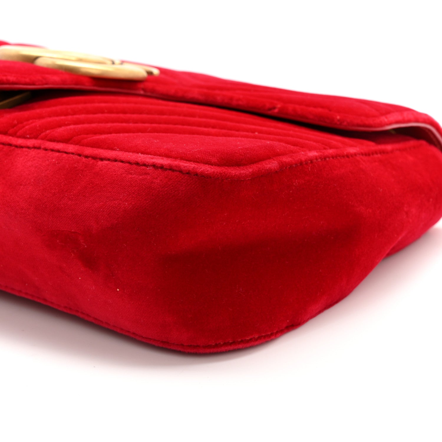 Gucci Velvet Matelasse Medium GG Marmont Shoulder Bag Hibiscus Red 10 of 14