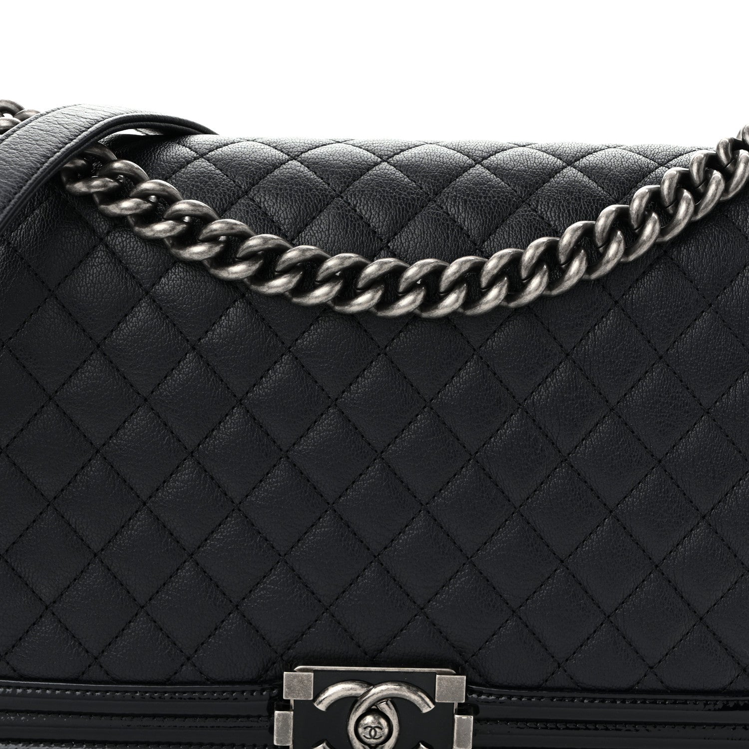 Chanel Goatskin Quilted Patent New Medium Duo Boy Flap Black 7 of 9