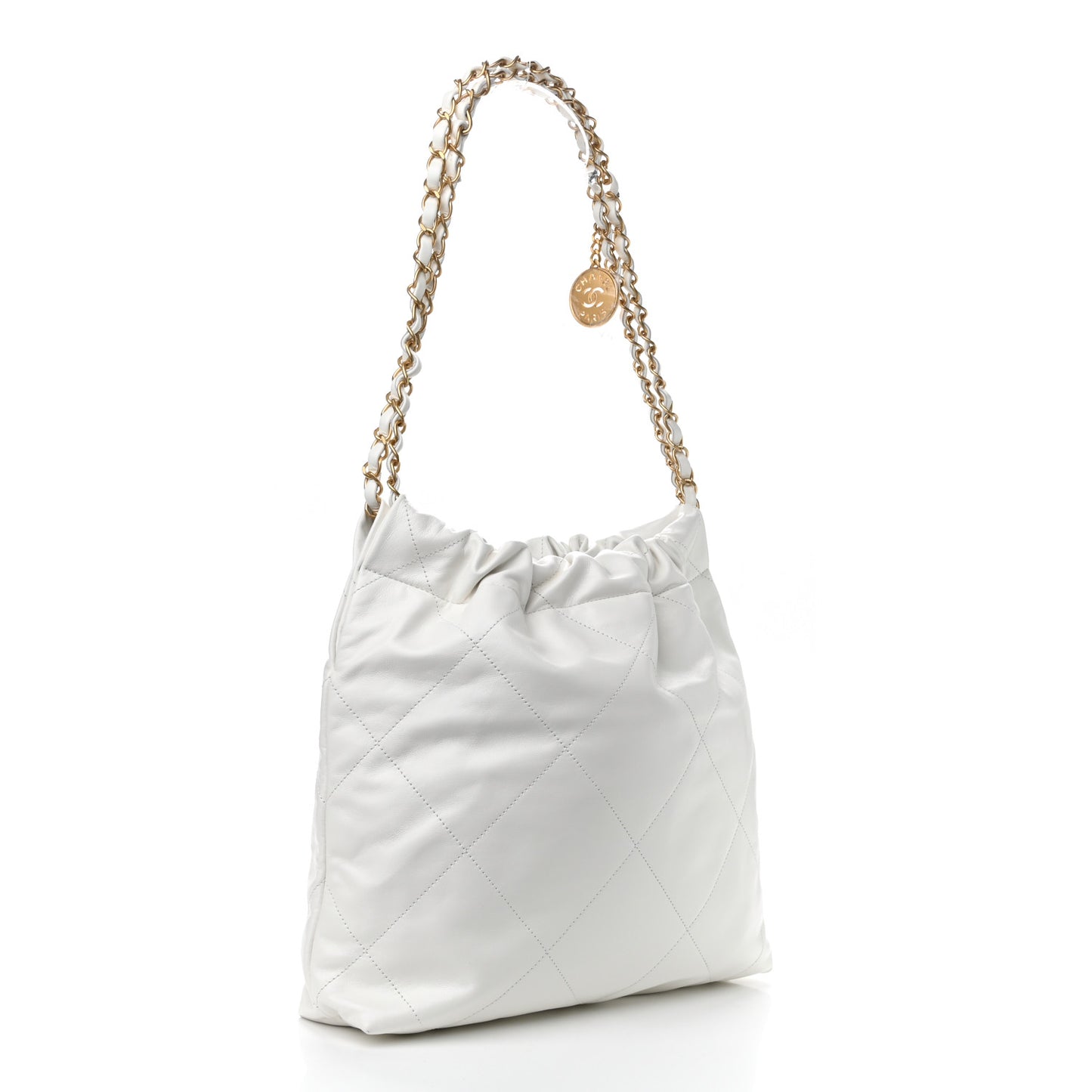 Shiny Calfskin Quilted Small Chanel 22 White