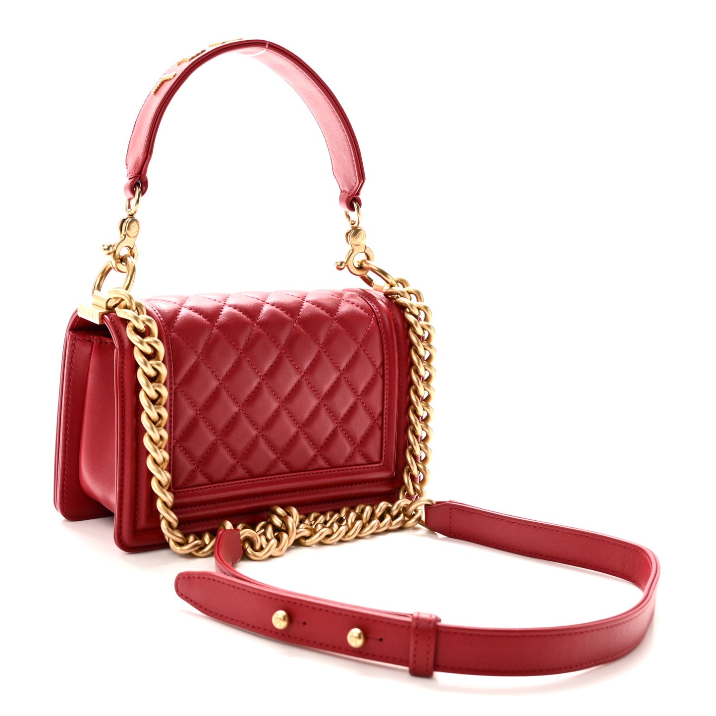 Calfskin Quilted Small Boy Logo Top Handle Flap Red