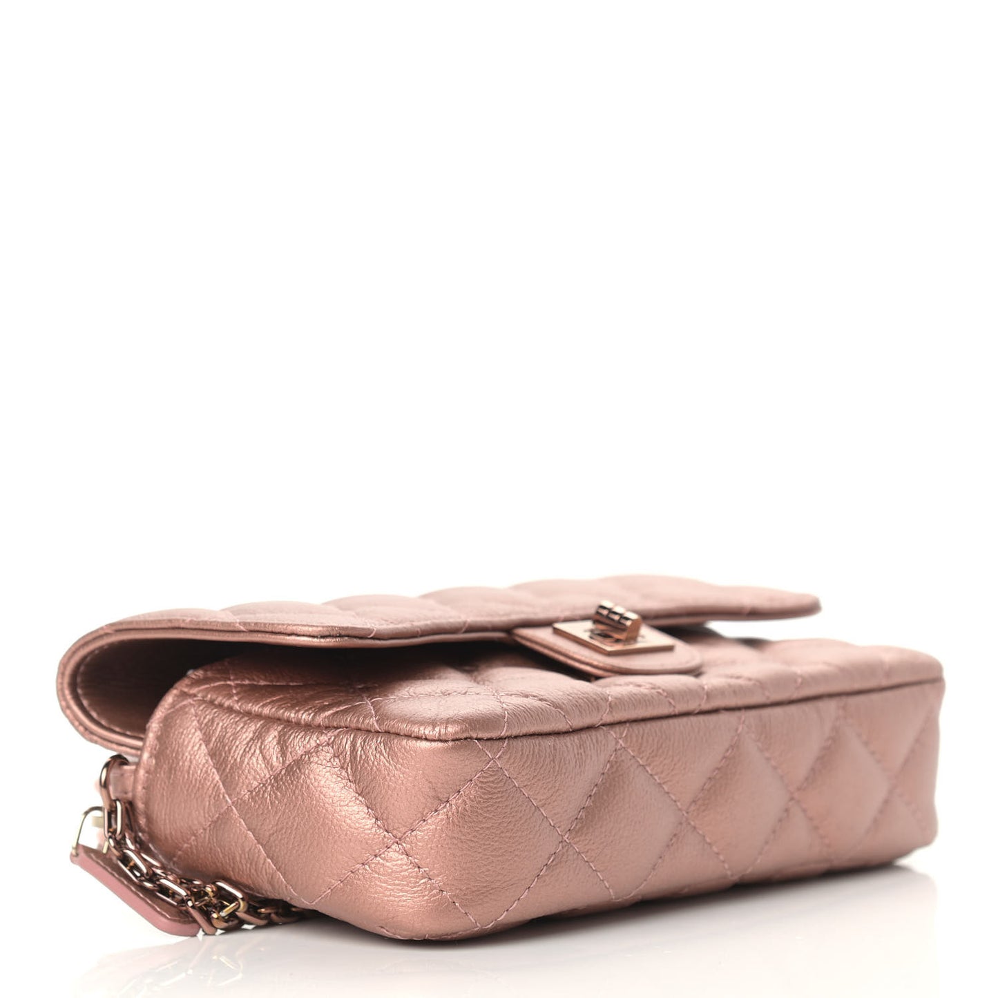 Metallic Grained Calfskin Quilted 2.55 Reissue Phone Holder With Chain Copper
