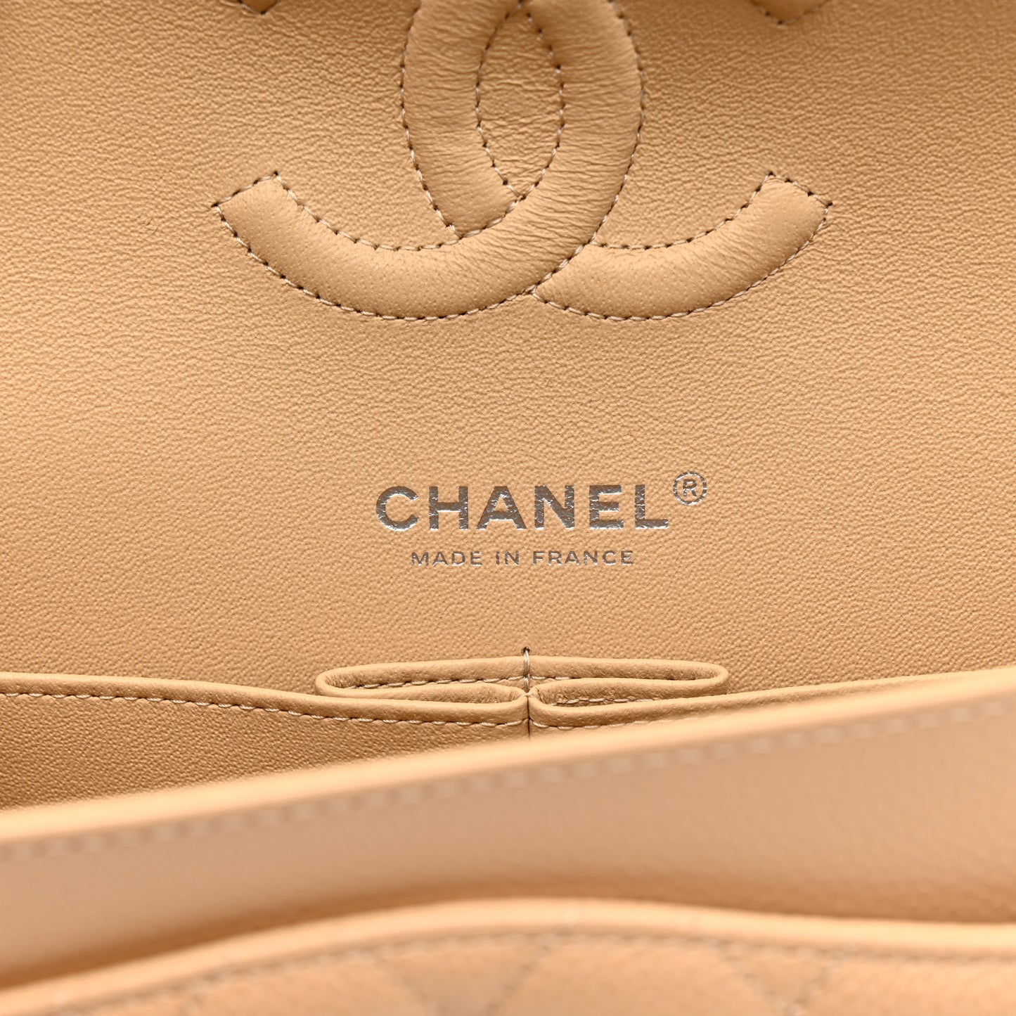 Caviar Quilted Medium Double Flap Beige