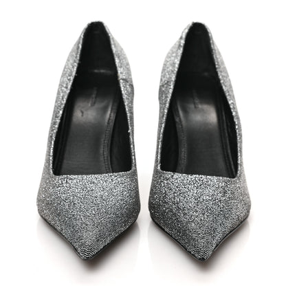 Balenciaga Shiny Fabric Square Knife 80mm Pumps 39 Silver 2 of 8