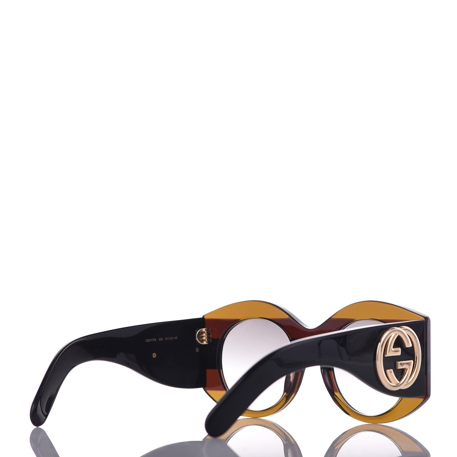 Gucci Acetate Round Frame Sunglasses GG 0177S Brown 4 of 8