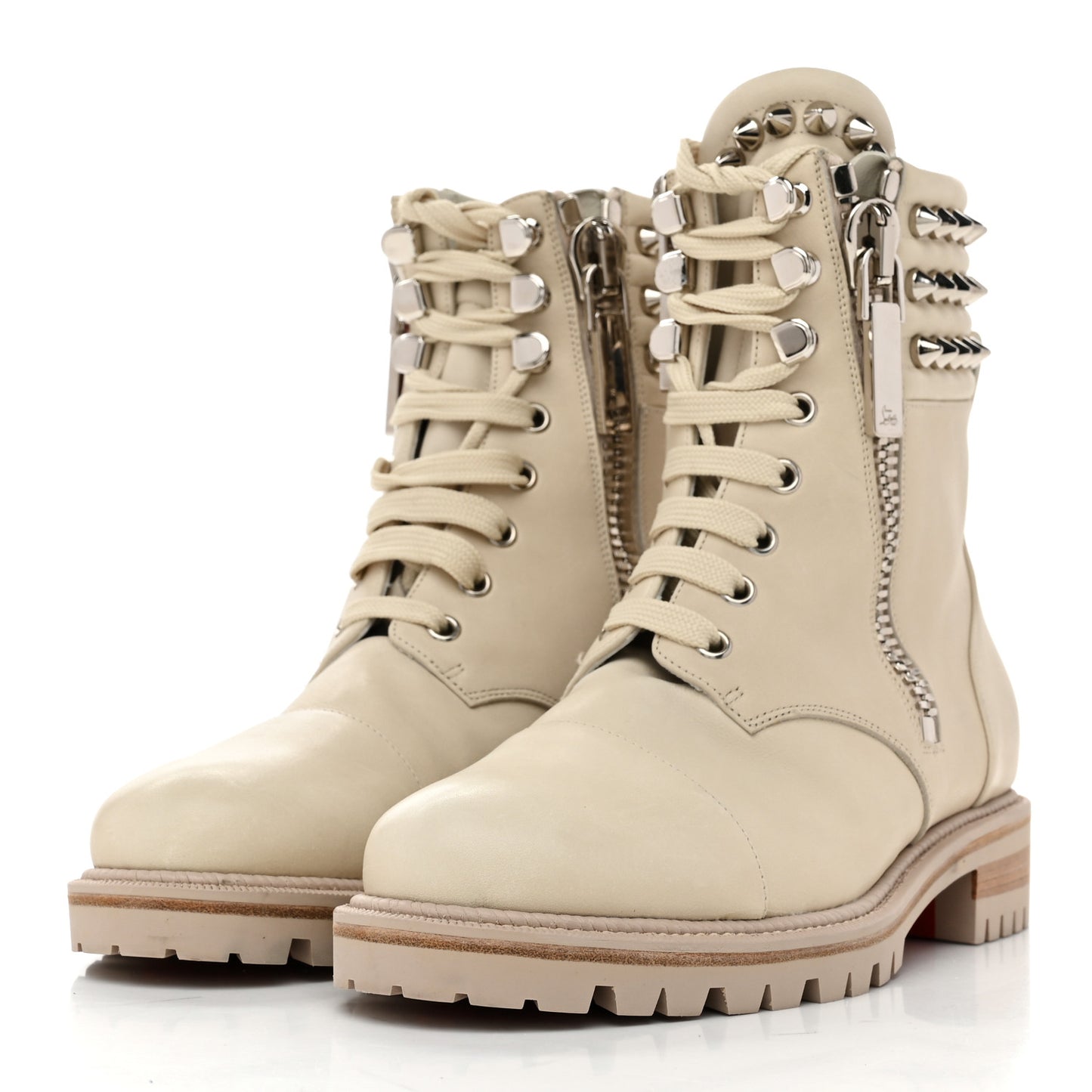 Calfskin Winter Spikes Combat Boots 38.5 White