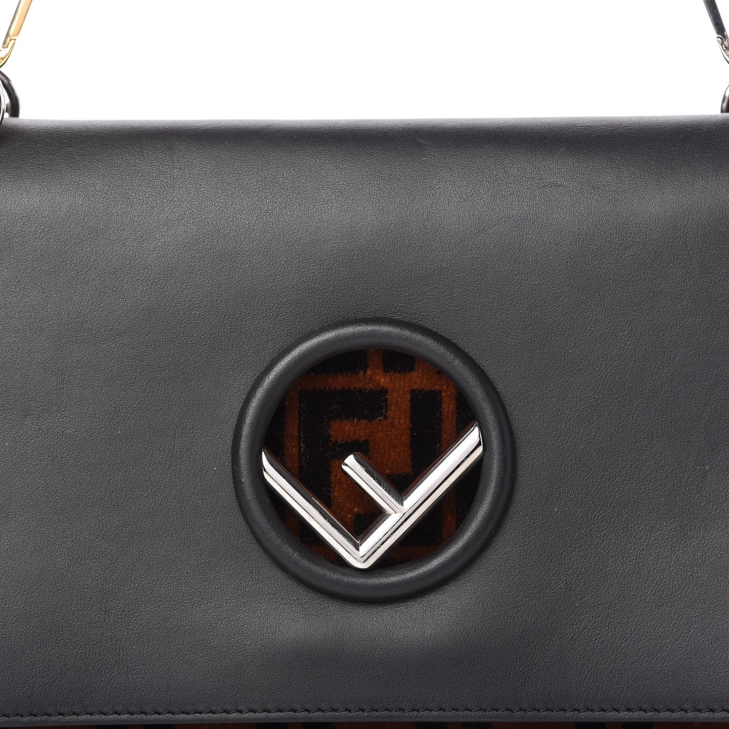 Fendi Vitello Century Velvet F is Fendi FF Kan I Shoulder Bag Black Tobacco 10 of 10