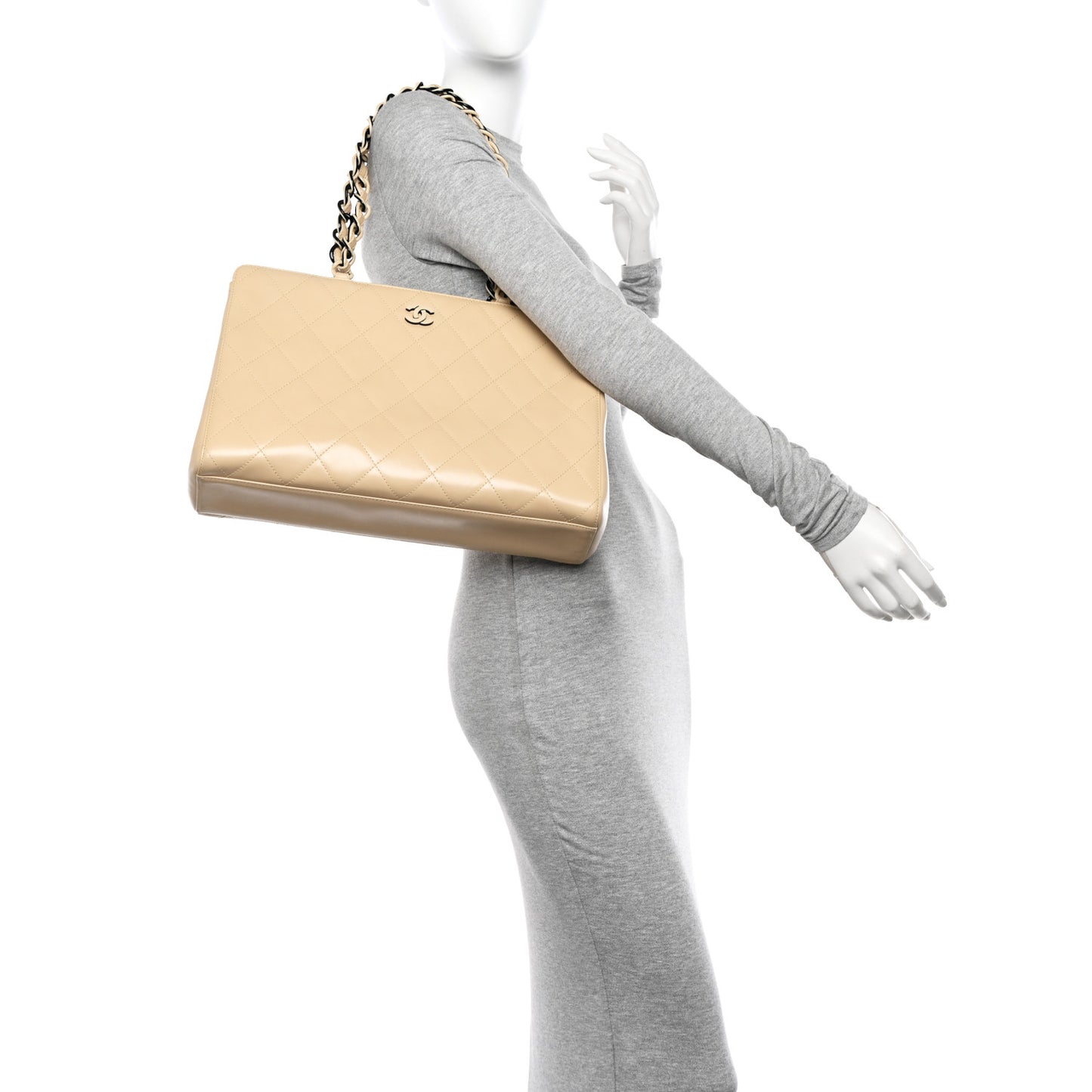 Lambskin Quilted CC Shoulder Bag Beige