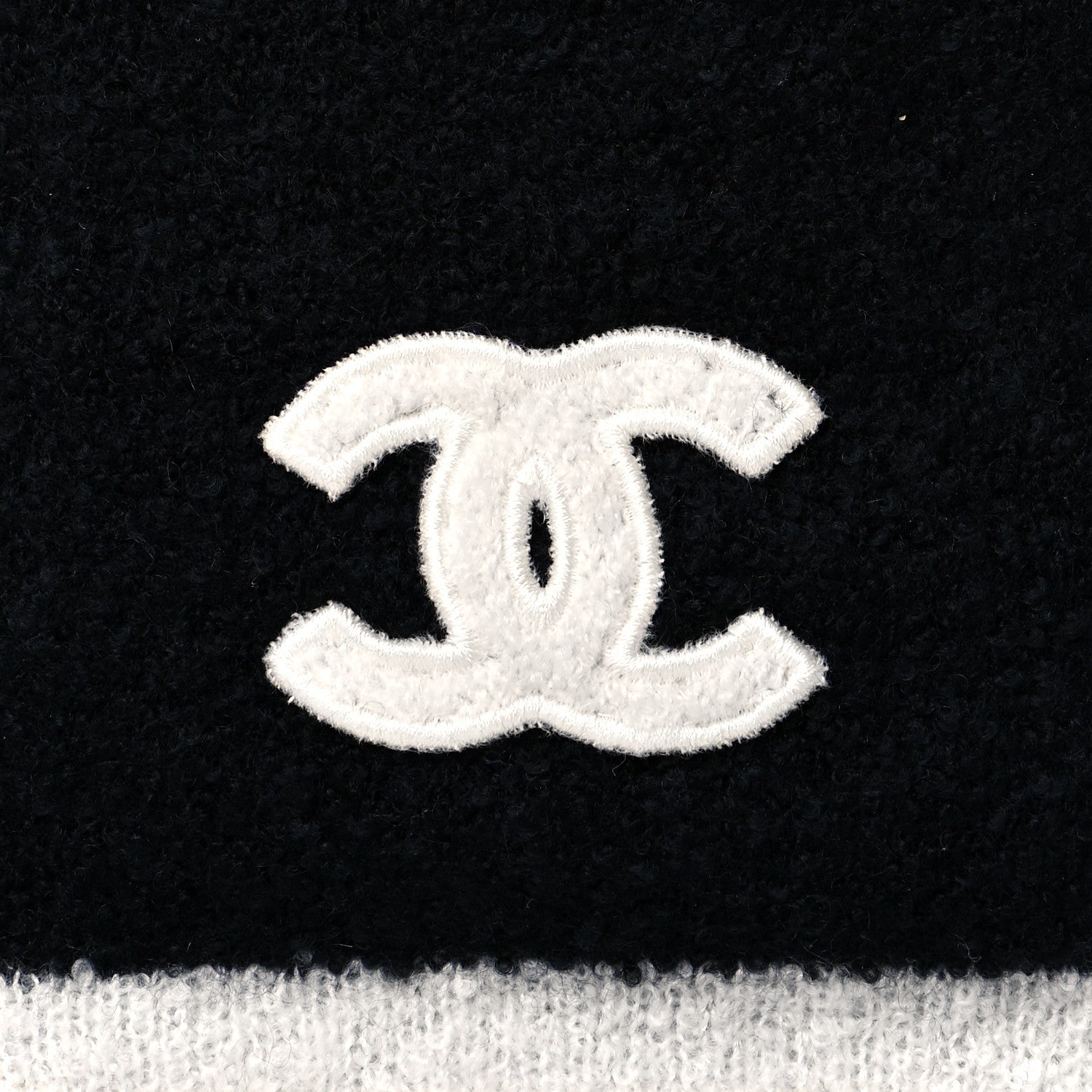Chanel Cashmere Blend CC Beanie Hat Black White 5 of 6