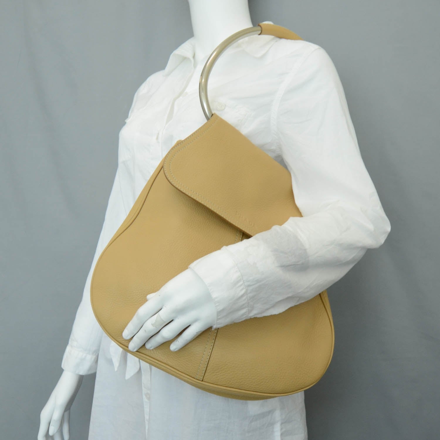 Prada Vitello Metal Handle Shoulder Bag 2 of 10