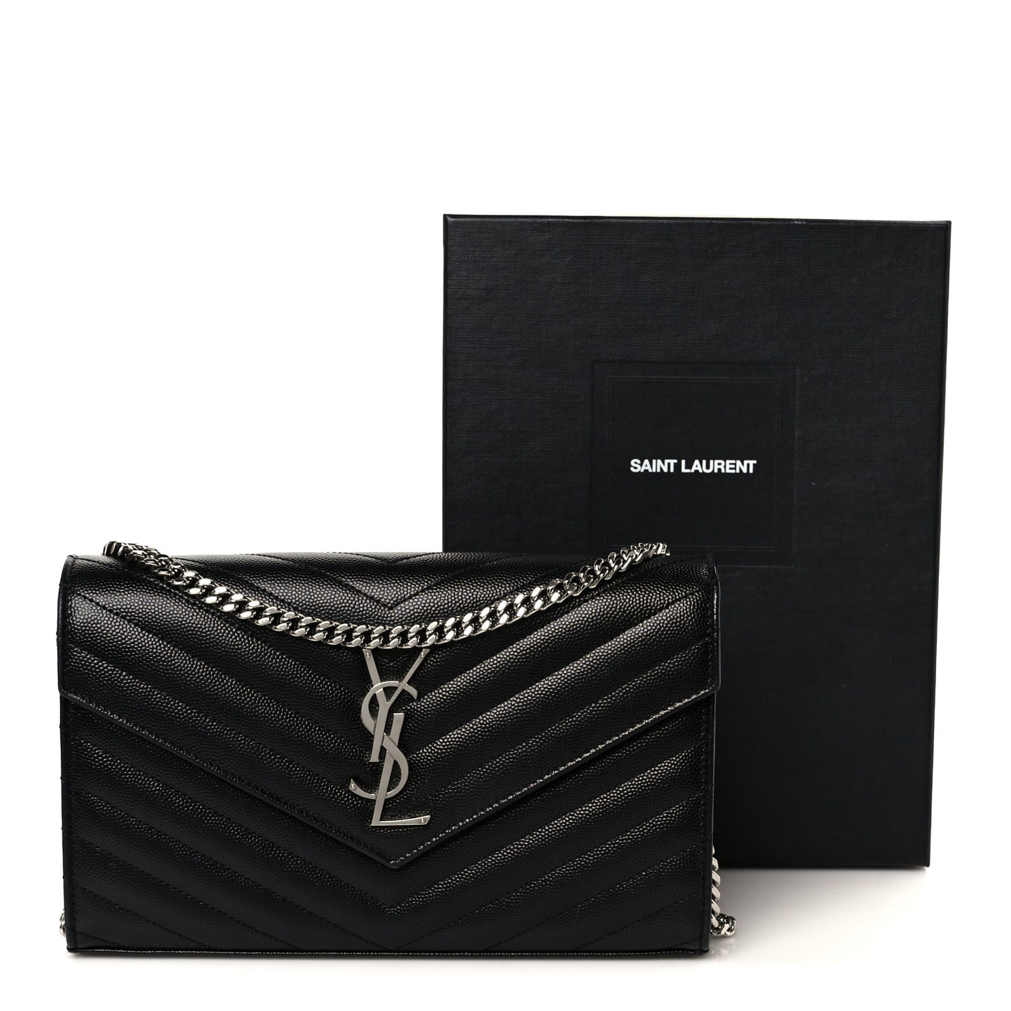 Grain De Poudre Matelasse Chevron Monogram Chain Wallet Black