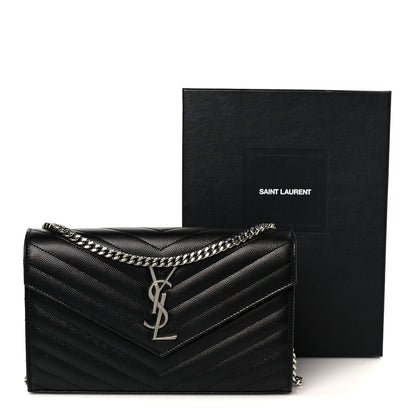 Saint Laurent Grain De Poudre Matelasse Chevron Monogram Chain Wallet Black 10 of 10