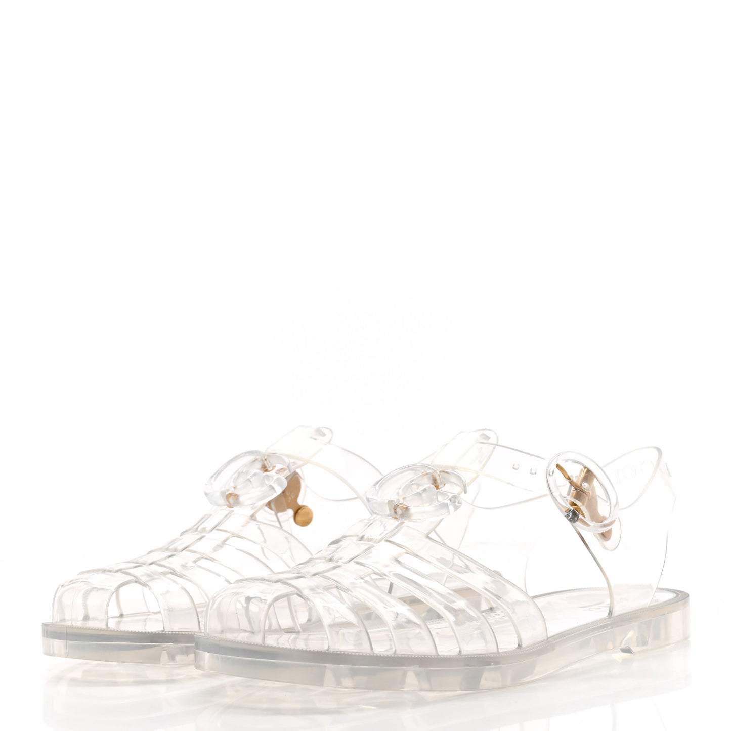 Shiny Rubber Double G Buckle Strap Sandals 36 Transparent