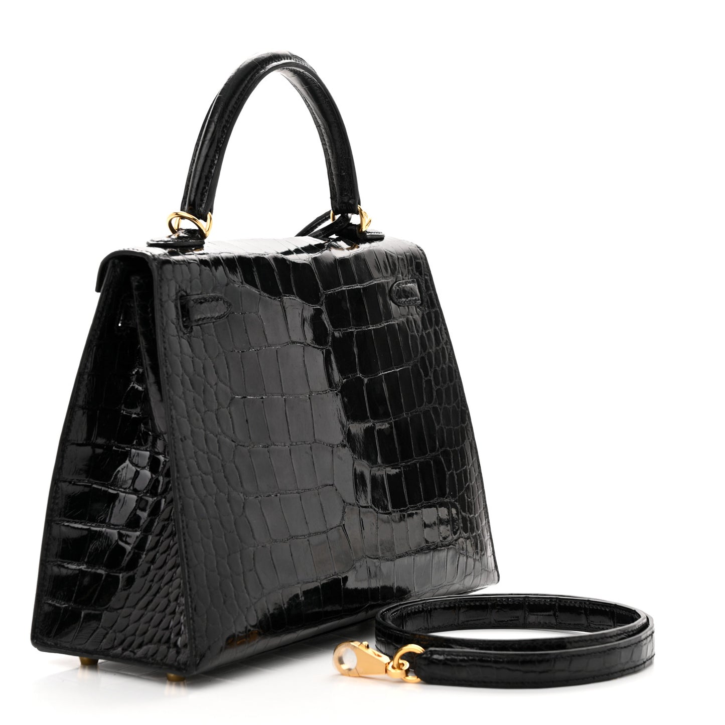 Shiny Alligator Kelly Sellier 25 Black