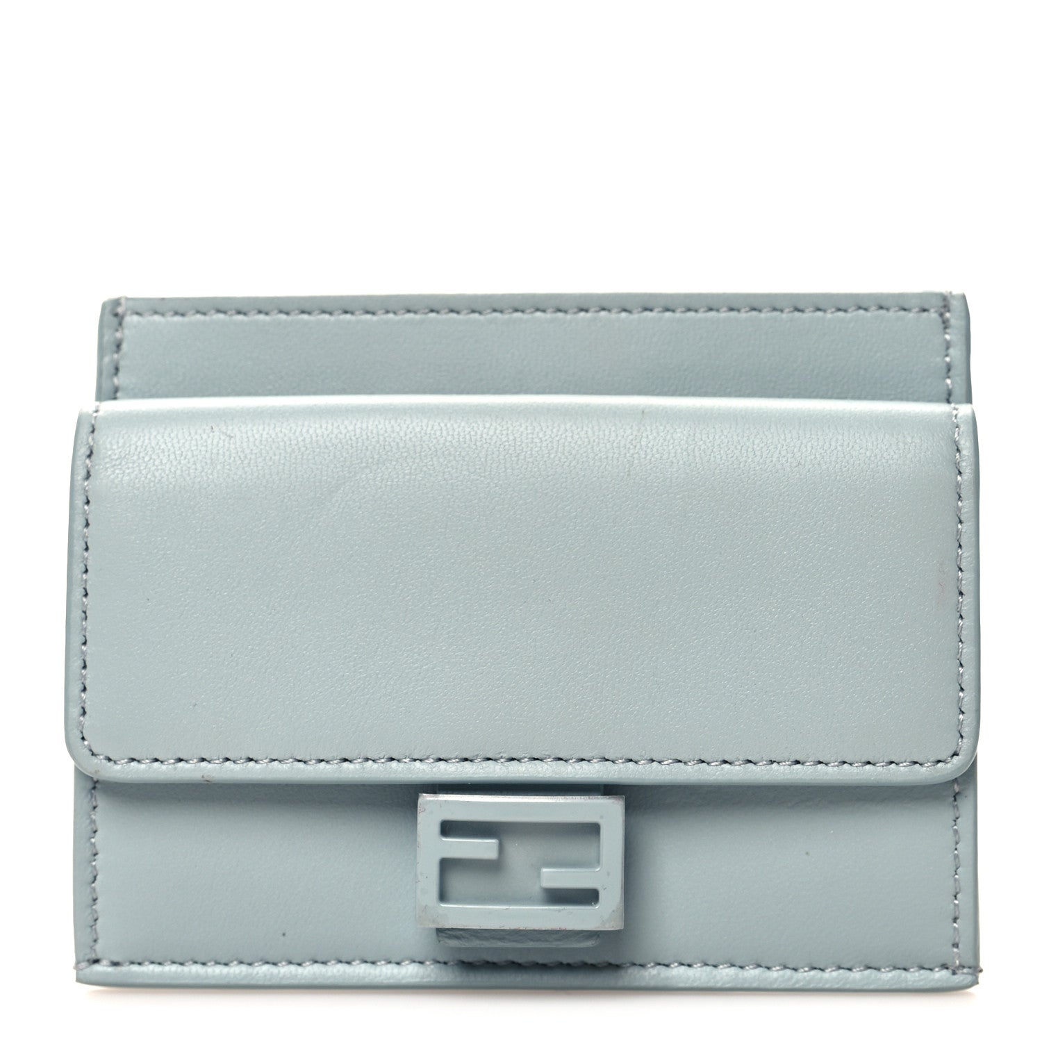Fendi Nappa Matisse Enamel FF Diagonal Embossed Fold Over Card Holder Wallet Blue 1 of 9