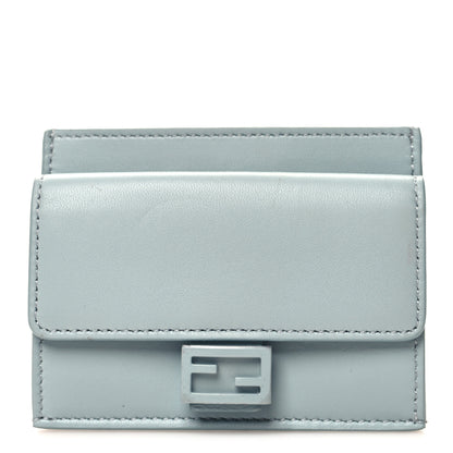 Fendi Nappa Matisse Enamel FF Diagonal Embossed Fold Over Card Holder Wallet Blue 1 of 9