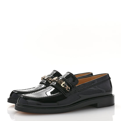 Chanel Shiny Calfskin Logo Loafers 38 Black 3 of 9