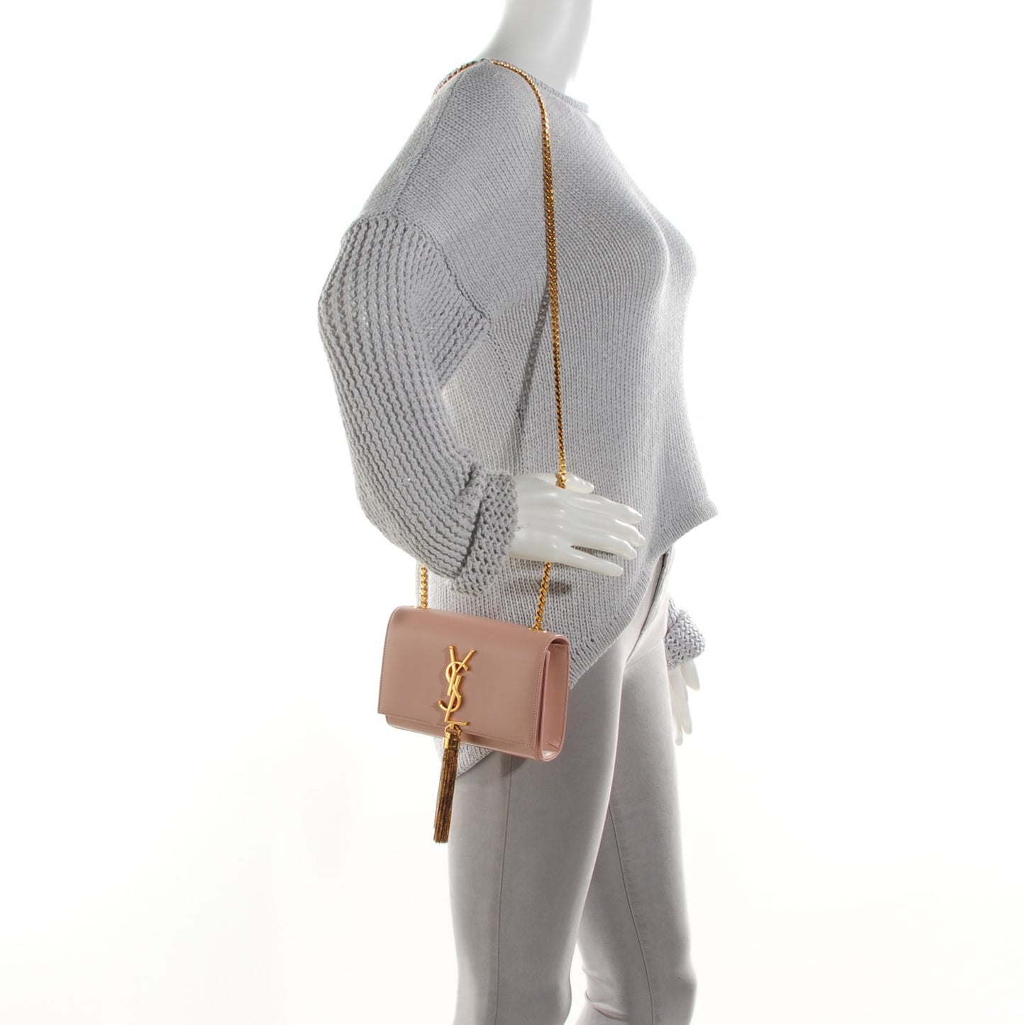 Calfskin Small Classic Monogram Kate Tassel Satchel Pale Blush