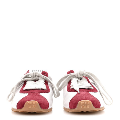Miu Miu Bleached Calfskin Womens Plume Low Top Sneakers 38 White Cerise 3 of 8