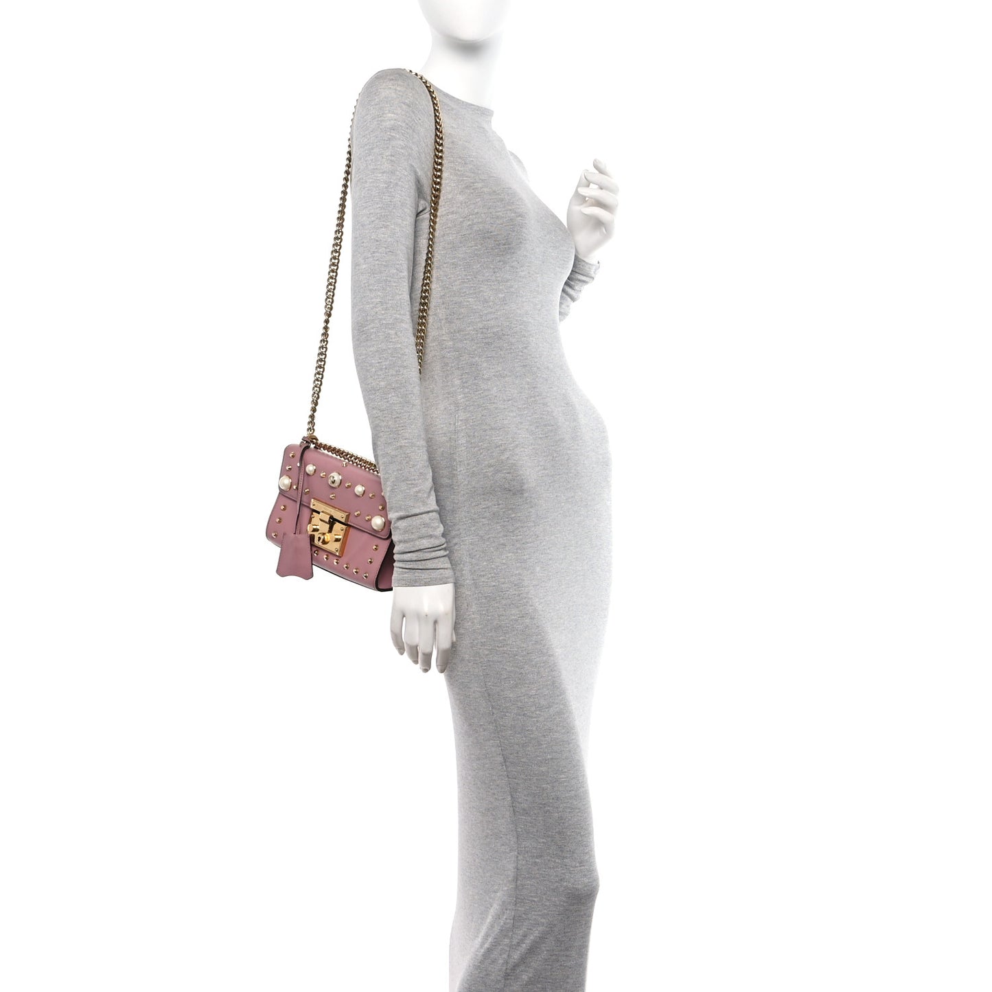 Calfskin Studded Small Padlock Shoulder Bag Carmine Rose