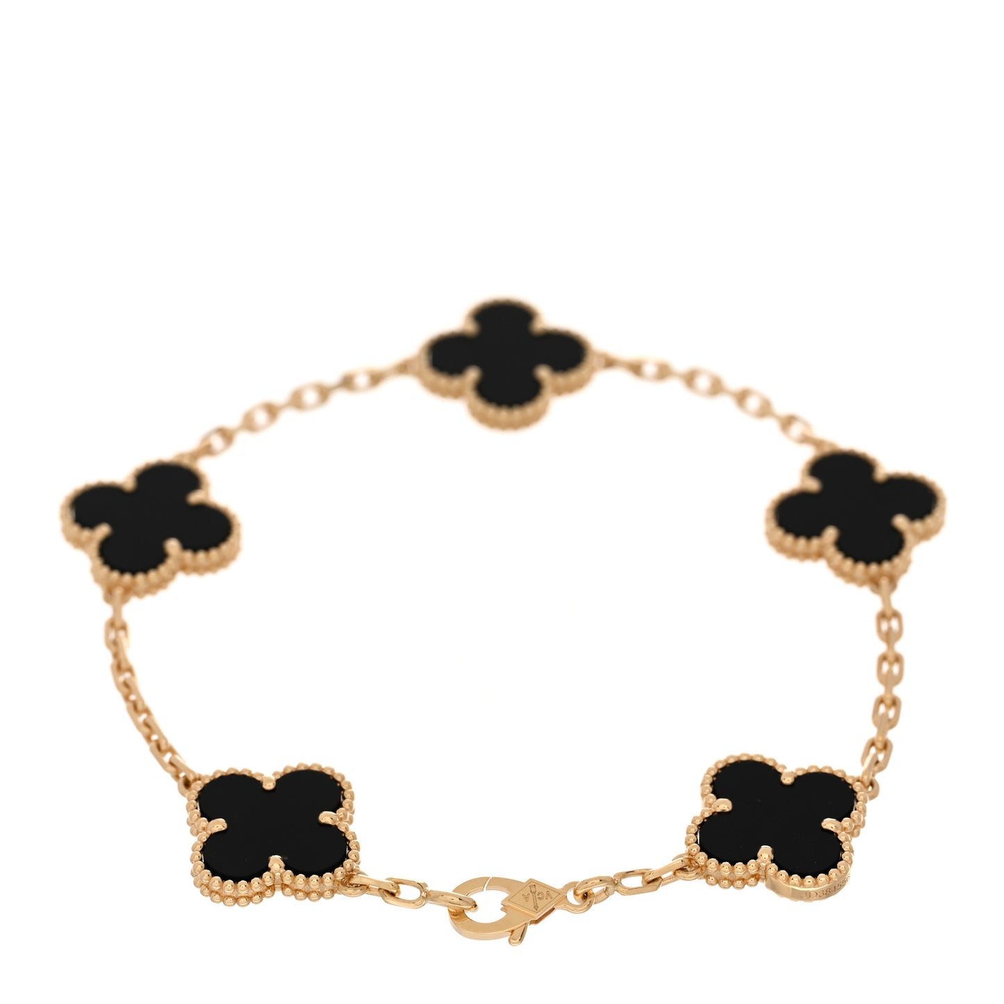 18K Yellow Gold Black Onyx 5 Motifs Vintage Alhambra Bracelet