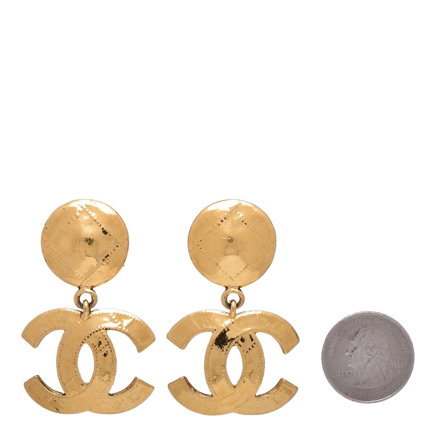 Chanel CC Large Drop Clip On Earrings Gold 2 of 4