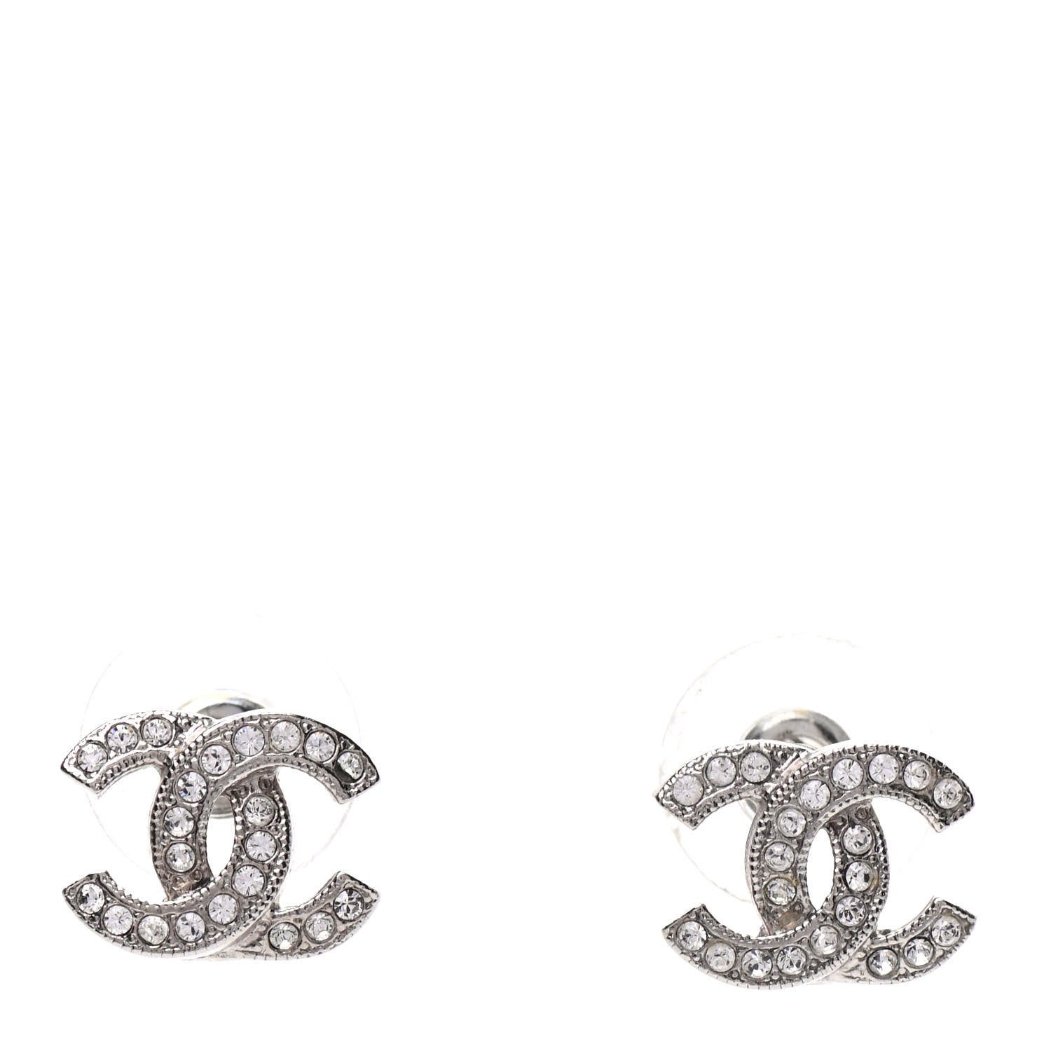 Chanel Crystal Mini Timeless CC Earrings Silver 1 of 5