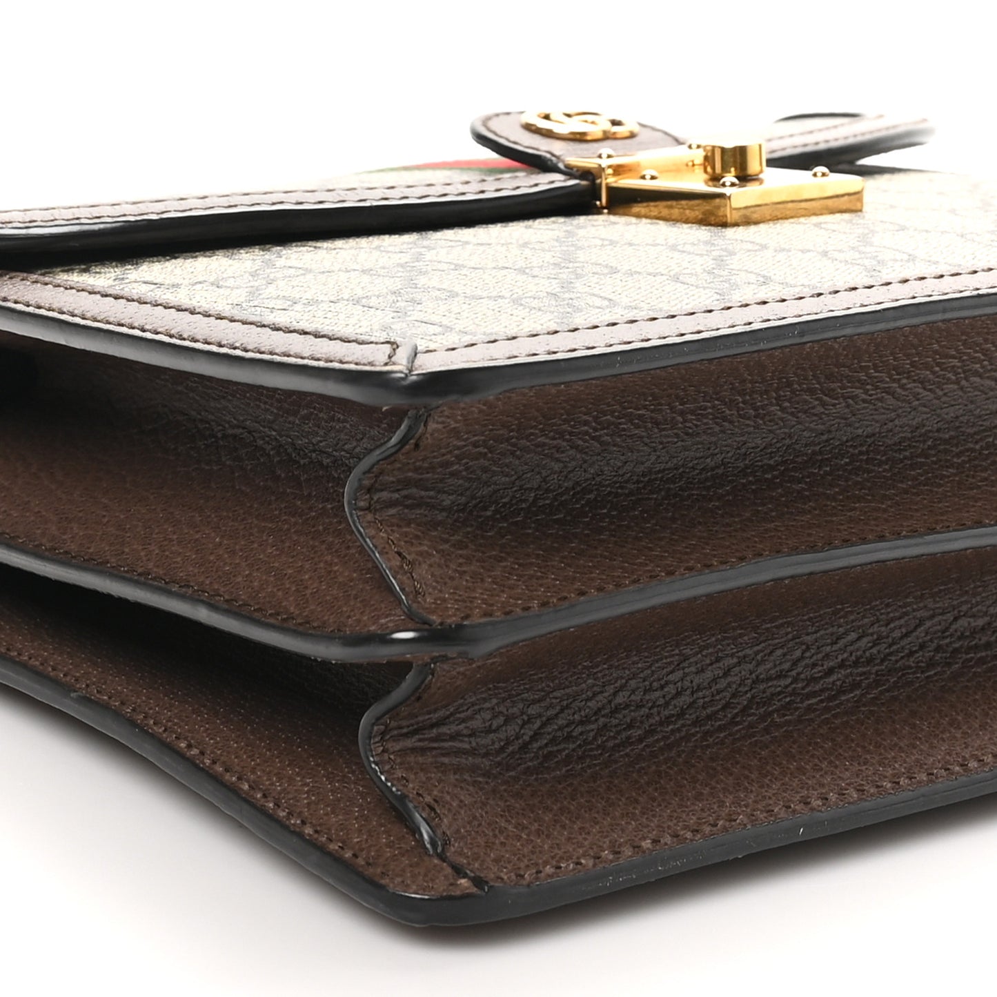 GG Supreme Monogram Textured Dollar Calfskin Web Small Ophidia Padlock Top Handle Bag Beige Ebony New Acero