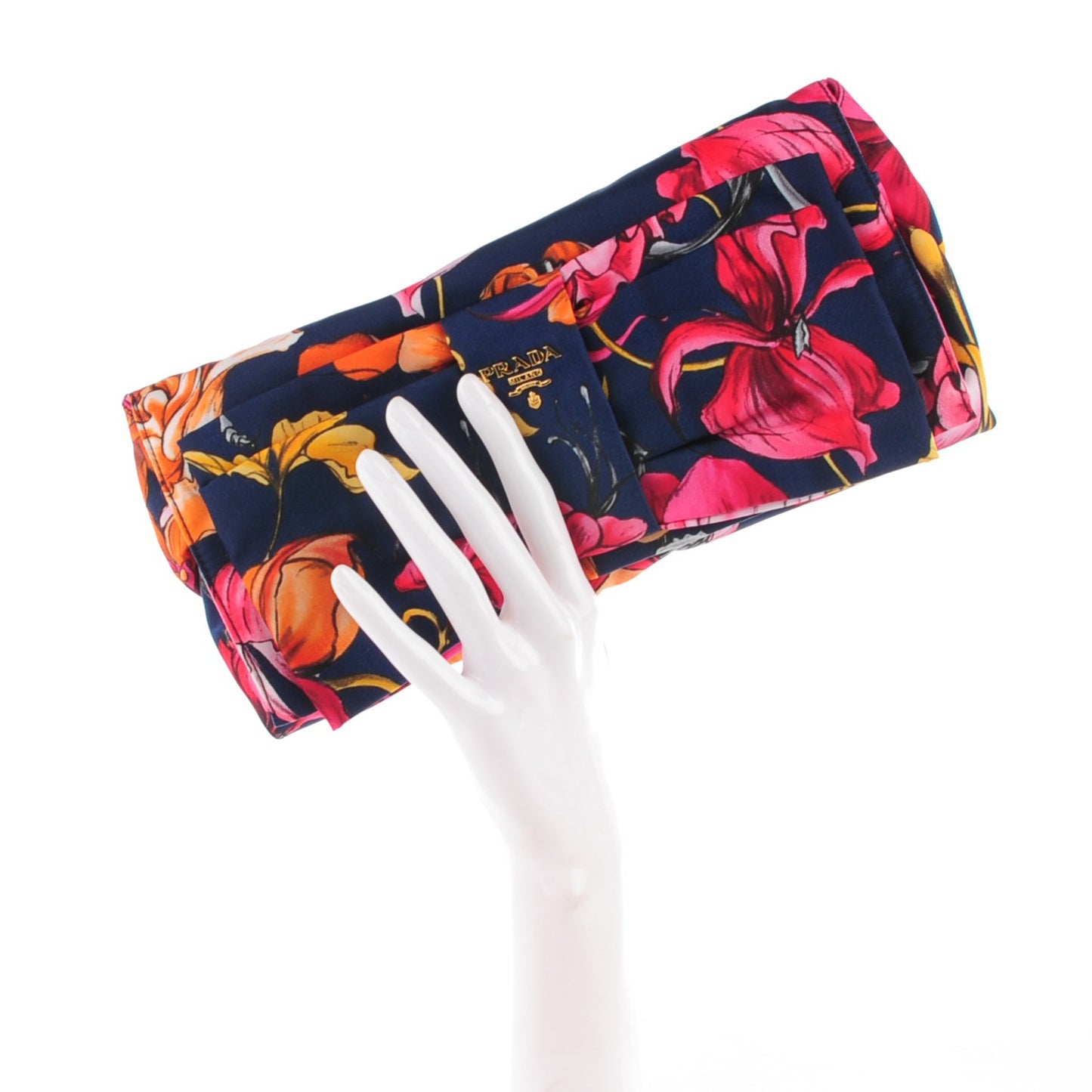 Tessuto Nylon Floral Print Bow Clutch