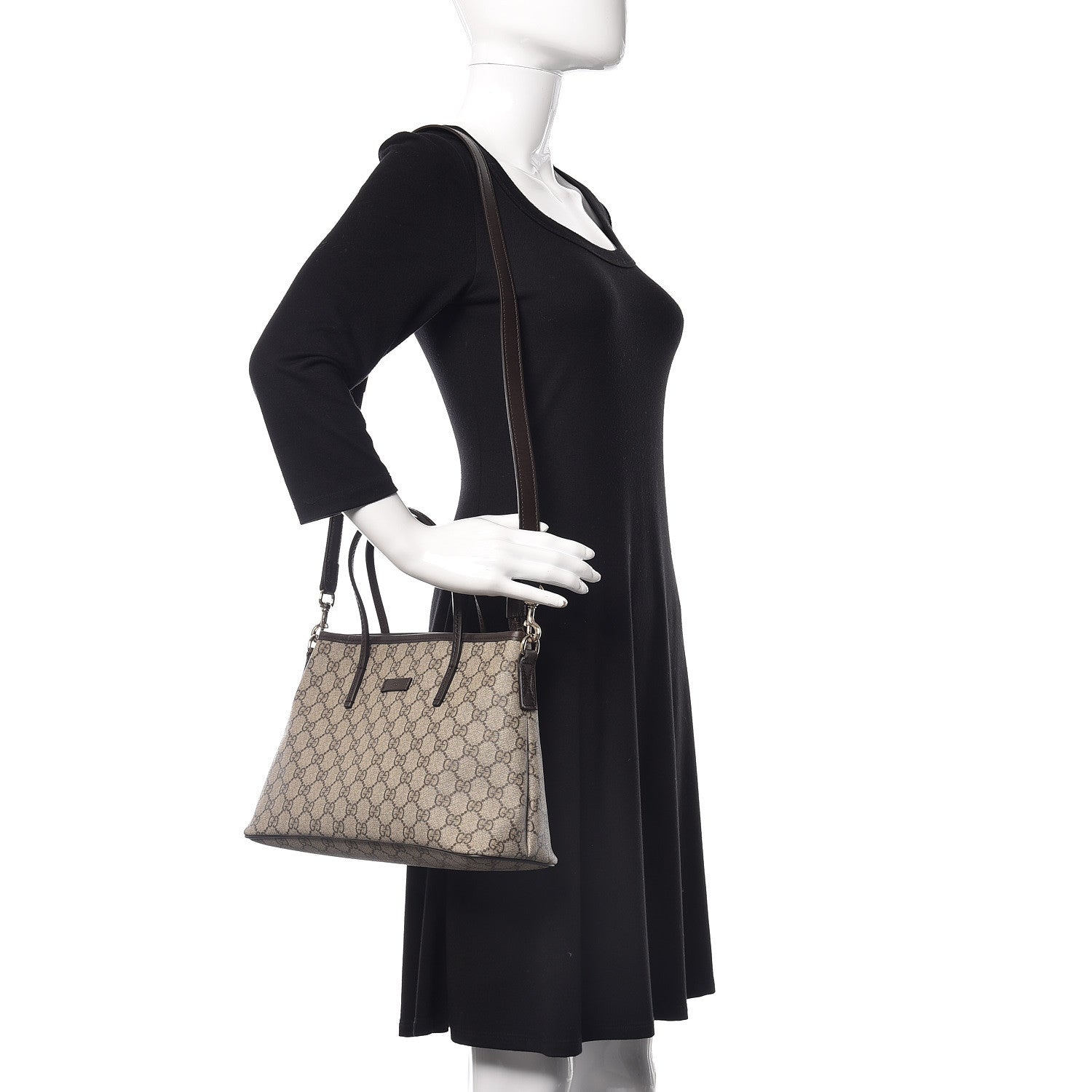 Gucci GG Supreme Monogram Small Zippered Tote Dark Brown 2 of 9