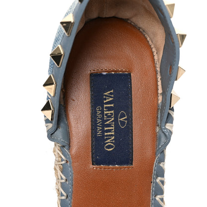 Valentino Garavani Denim Butterfly Embroidered Rockstud Ankle Wrap Espadrille Wedges 38 Light Denim 7 of 8