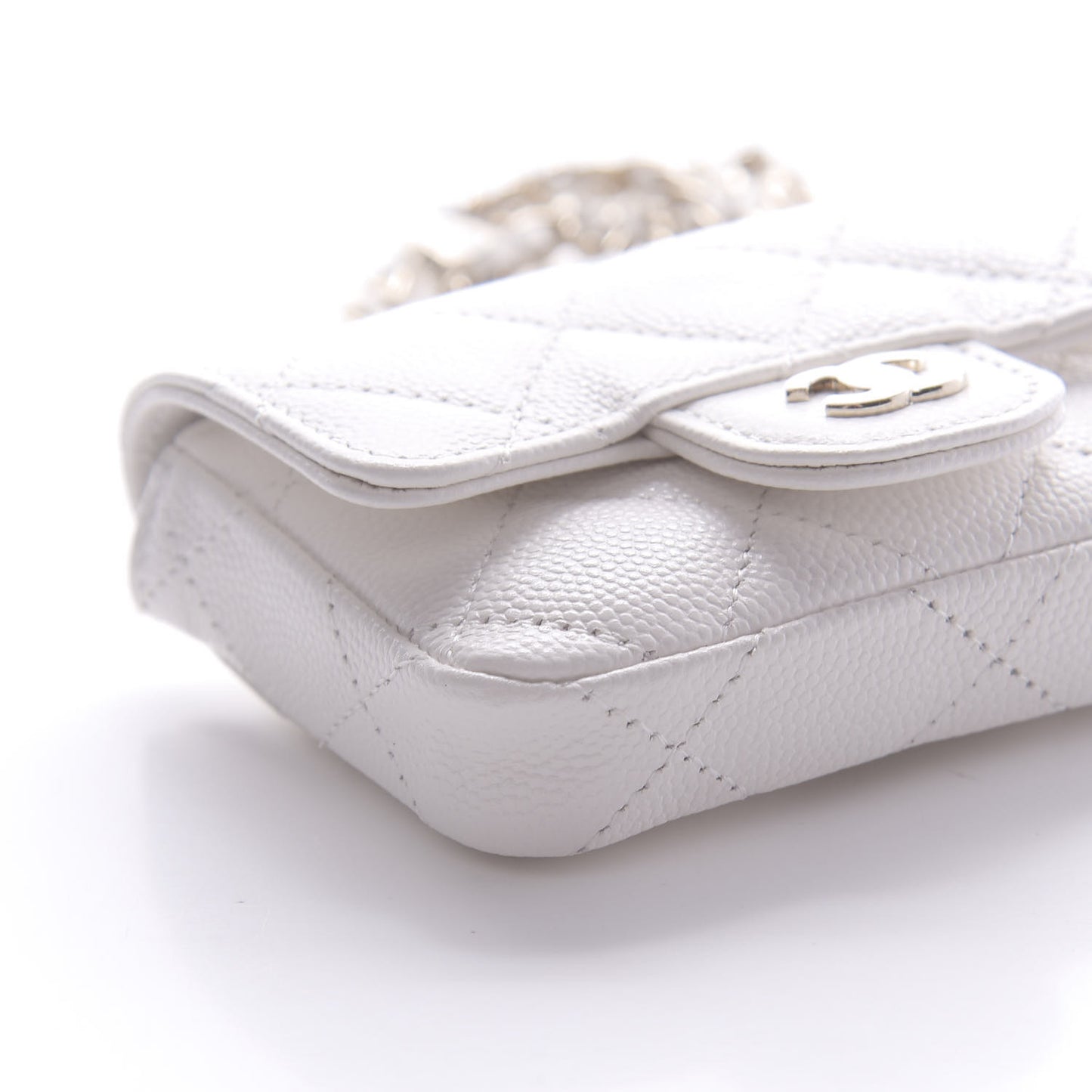 Caviar Quilted Flap Chain Waist Bag White