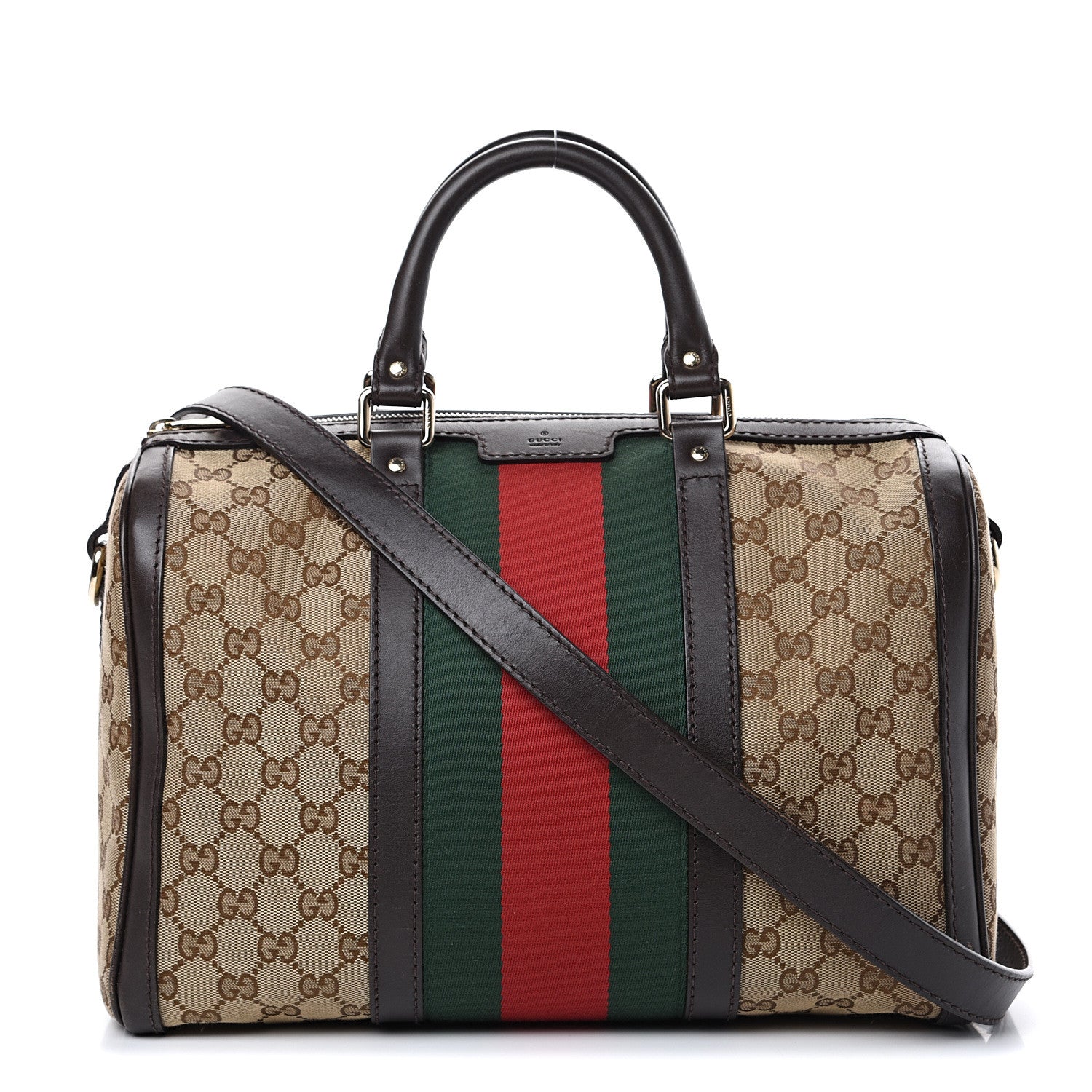 Gucci Monogram Vintage Web Medium Boston Dark Brown 1 of 21