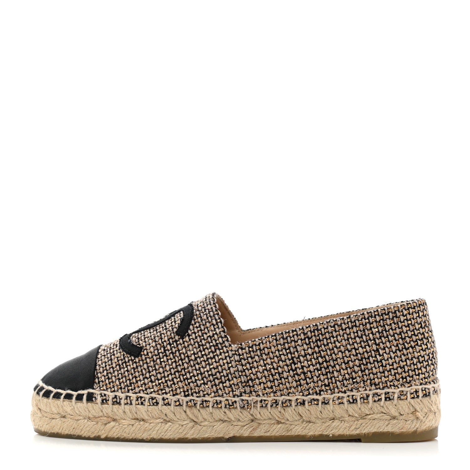 Chanel Tweed Grosgrain CC Espadrilles 36 Gold Beige Black 1 of 8