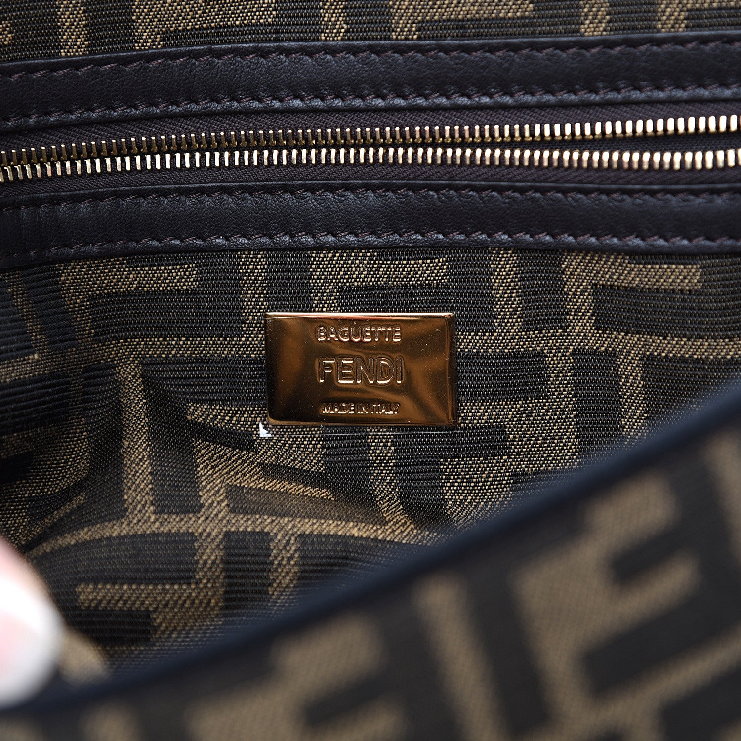 Fendi Fabric Jacquard FF 1974 Medium Baguette Tobacco Moro Black 5 of 9