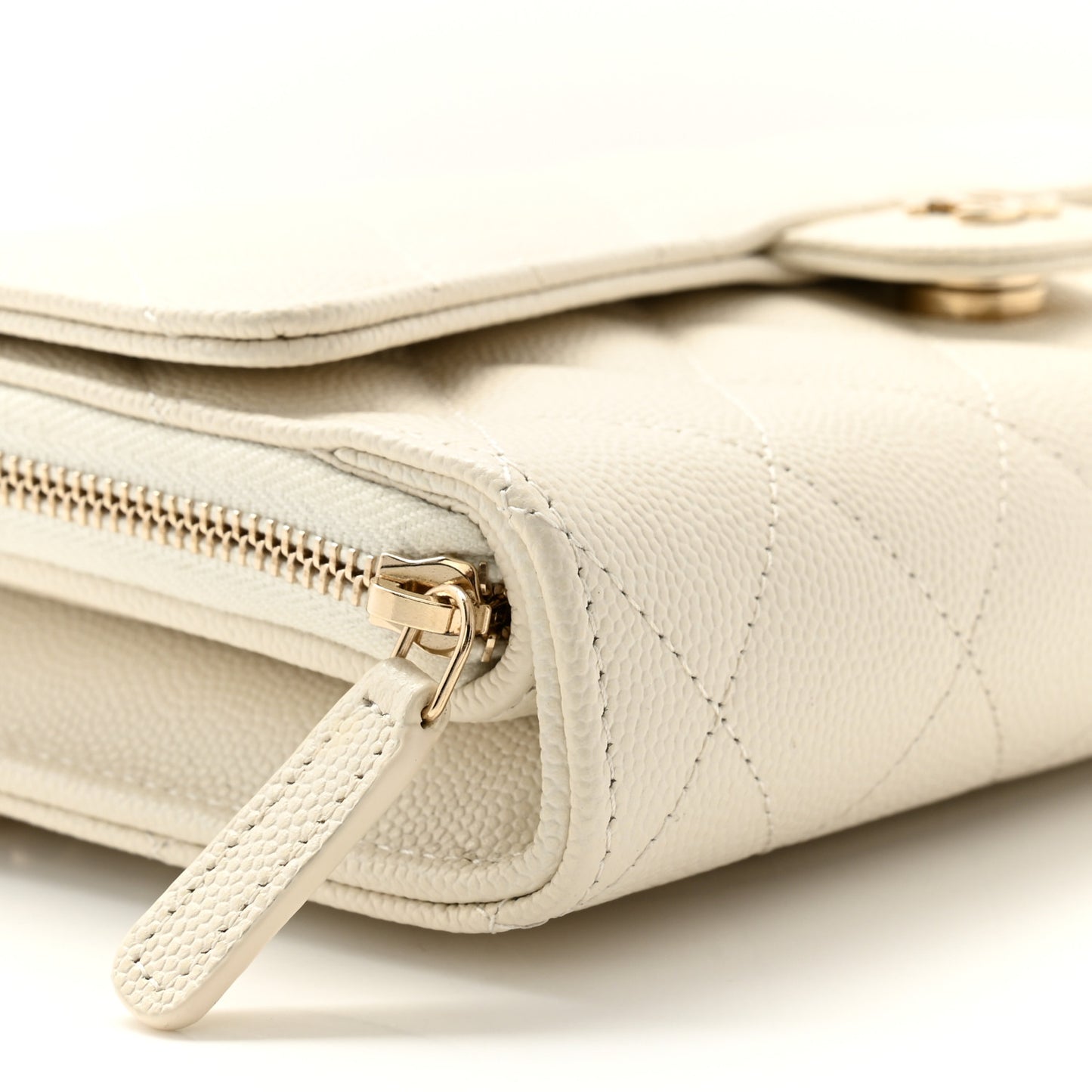Caviar Quilted Phone Holder Wallet on Removable Chain White