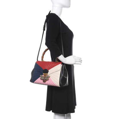 Gucci Calfskin Bamboo Trapuntata Queen Margaret Top Handle Bag Blue Agata Hibiscus Red Mystic White Sugar Pink 2 of 10
