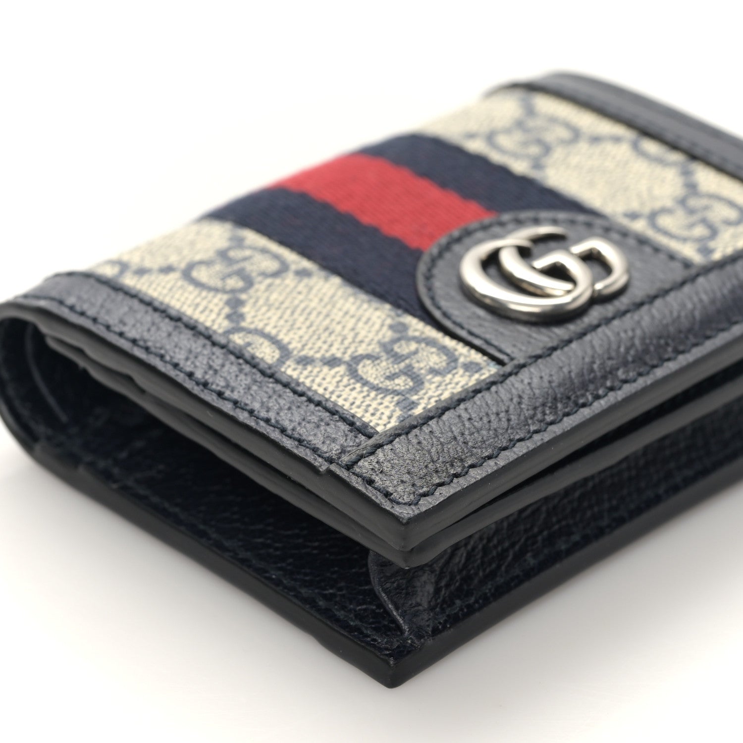Gucci GG Supreme Monogram Textured Dollar Calfskin Web Ophidia Card Case Beige Blue 9 of 10